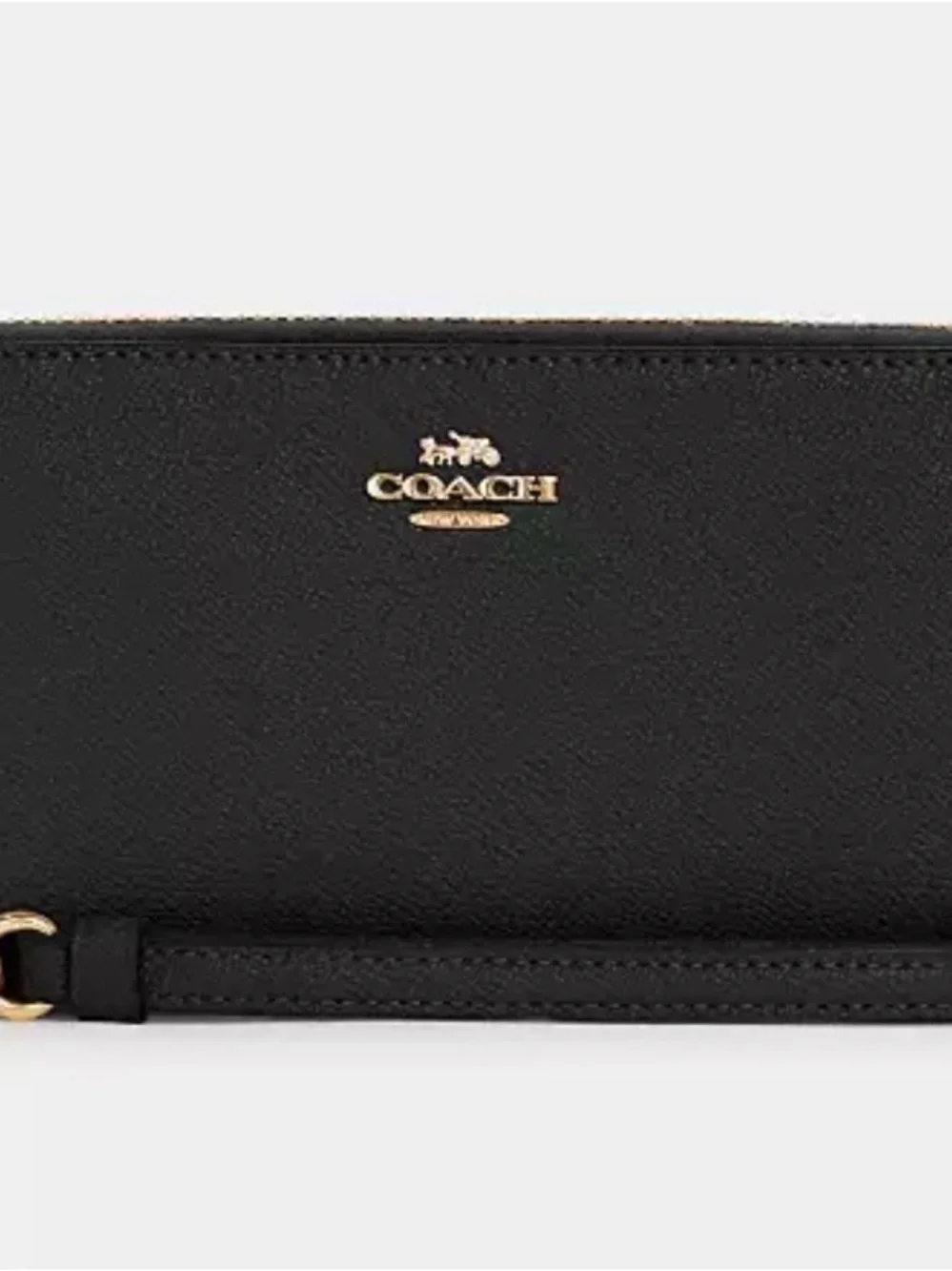 Coach Black Saffiano Leather Zip Wristlet with Gold Logo